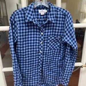 Vineyard Vines Navy and Light Blue Plaid Shirt
